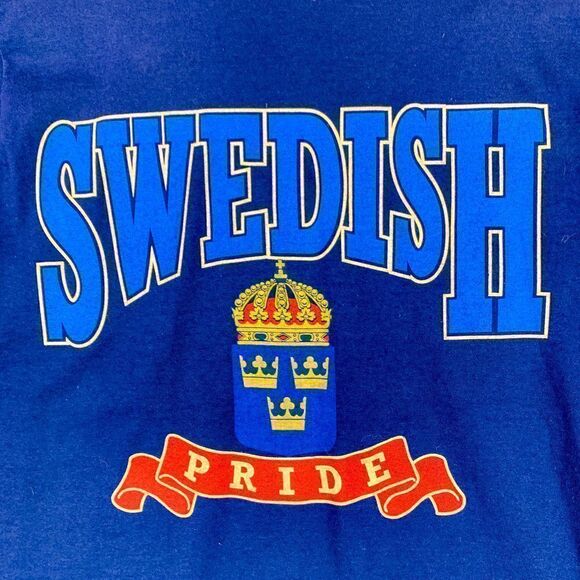 Swedish Pride Shirt Mens Medium Blue Casual Vintage Single Stitch FOTL USA Made - Picture 3 of 12